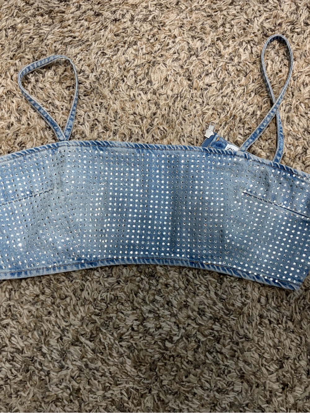 Zara Light Blue Rhinestone Denim Bandeau